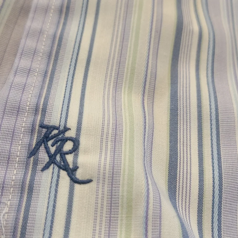 Kenneth Roberts Platinum Mens Button Up Dress Shirt XXL Striped Purples - Picture 4 of 4